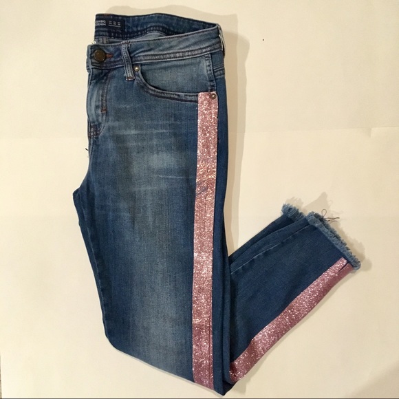 jeans with glitter side stripe